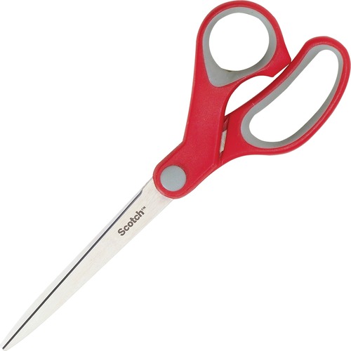 MULTI-PURPOSE SCISSORS, 8" LONG, 3.38" CUT LENGTH, GRAY/RED STRAIGHT HANDLE