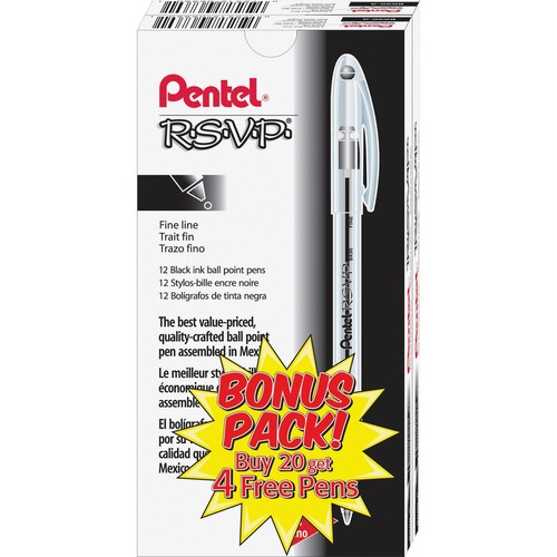 R.s.v.p. Stick Ballpoint Pen, .7mm, Translucent Barrel, Black Ink, 24/pack