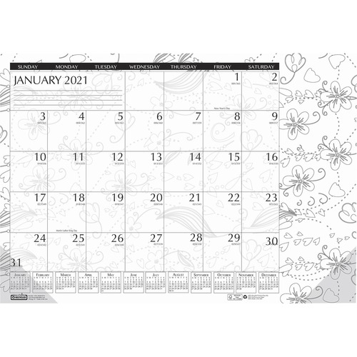 Monthly Desk Pad, 1ppm, 12Mth Jan-Dec, 18-1/2"x13", BKWE