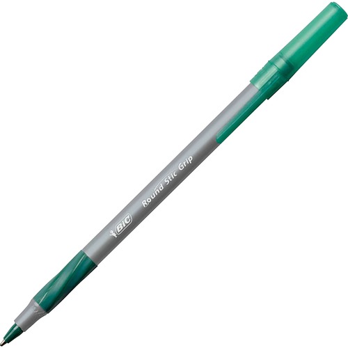 ROUND STIC GRIP XTRA COMFORT STICK BALLPOINT PEN, 1.2MM, GREEN INK, GRAY BARREL, DOZEN