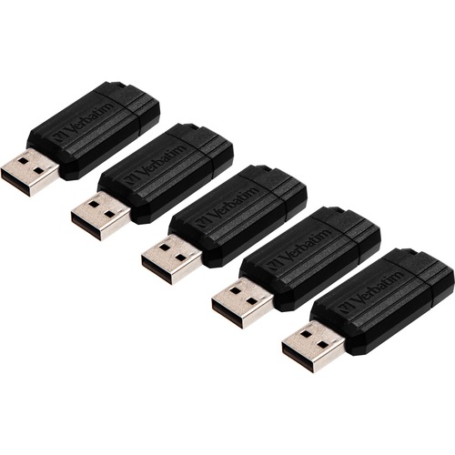 USB 2.0 Drive, Push-Pull Slide, 8GB, 5/Bundle, Black