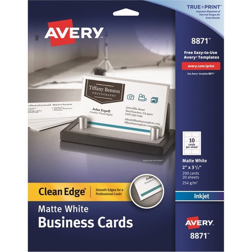 True Print Clean Edge Business Cards, Inkjet, 2 X 3 1/2, White, 200/pack