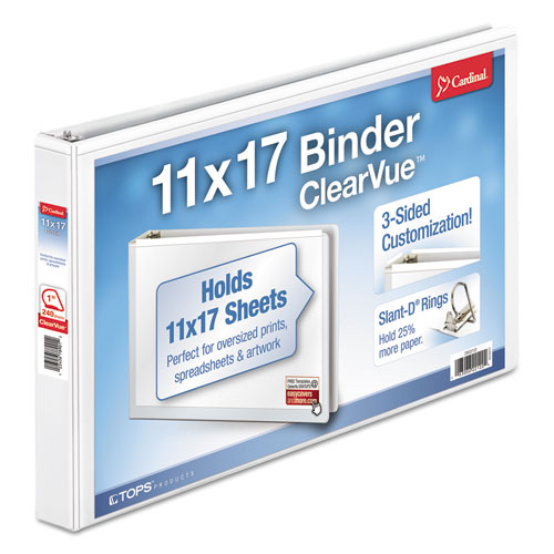 11 X 17 Clearvue Slant-D Ring Binder, 1" Cap, White