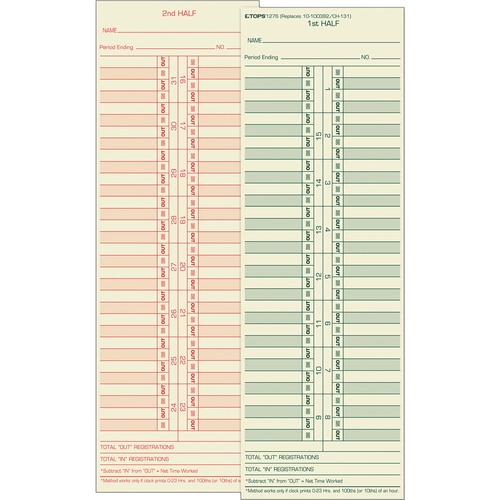 Time Card For Cincinnati/lathem/simplex/acroprint, Semi-Monthly, 500/box