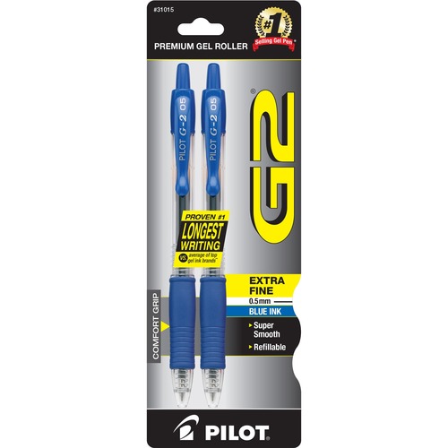 Gel Pen,Retractable,Refillable,Fine,2/CD,Blue