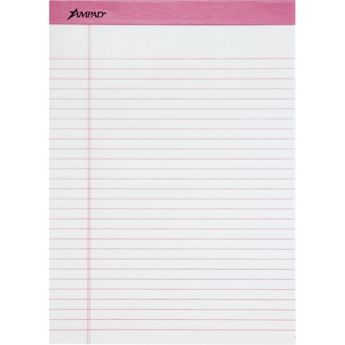 Pink Writing Pad, Legal/wide, 8 1/2 X 11, Pink, 50 Sheets, 6/pack