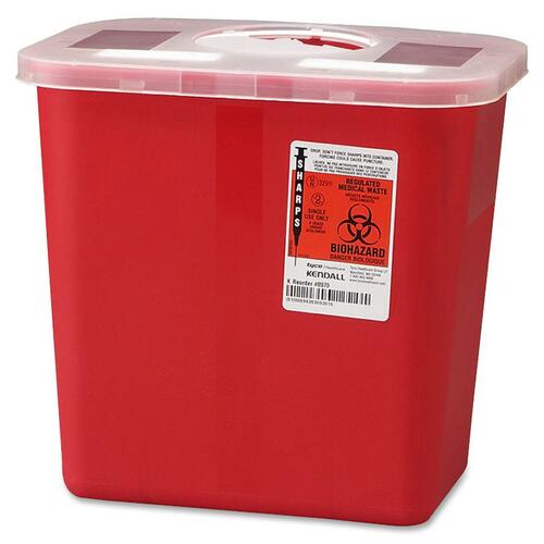 Covidien  Biohazard Sharps Container w/ Rotor Lid, 2 Gal., Red