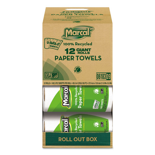 100(percent) Recycled Roll Towels, 2-Ply, 5 1/2 X 11, 140 Sheets, 12 Rolls/carton