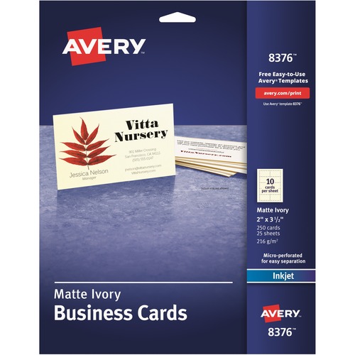 Printable Microperf Business Cards, Inkjet, 2 X 3 1/2, Ivory, Matte, 250/pack