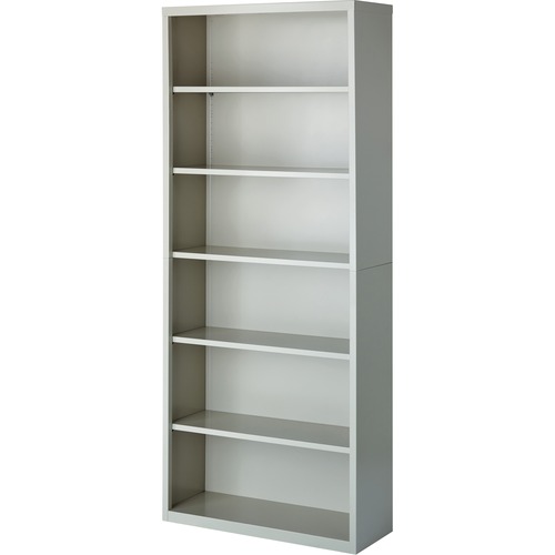 Steel Bookcase, 6-Shelf, 34-1/2"x13"x82", Light Gray