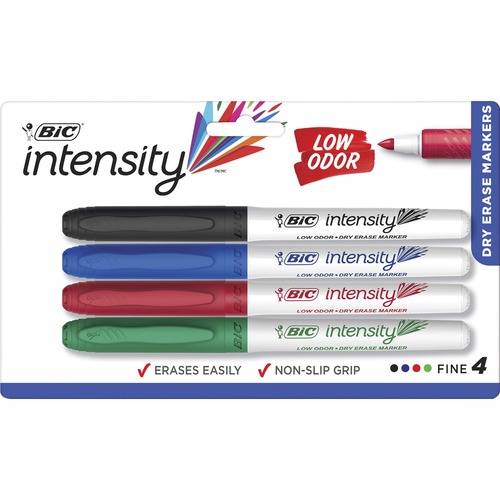 GREAT ERASE GRIP FINE POINT DRY ERASE MARKERS, LOW-ODOR, ASSORTED, 4/SET