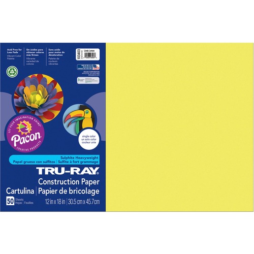 Construction Paper, 76lb, 12"x18", 50/PK, Lovely Lemon