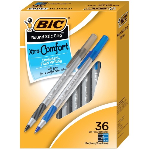 Round Stic Grip Xtra Comfort Ballpoint Pen, Black/blue, 1.2mm, Medium, 36/pack