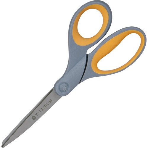 TITANIUM BONDED SCISSORS, 8" LONG, 3.5" CUT LENGTH, GRAY/YELLOW STRAIGHT HANDLE