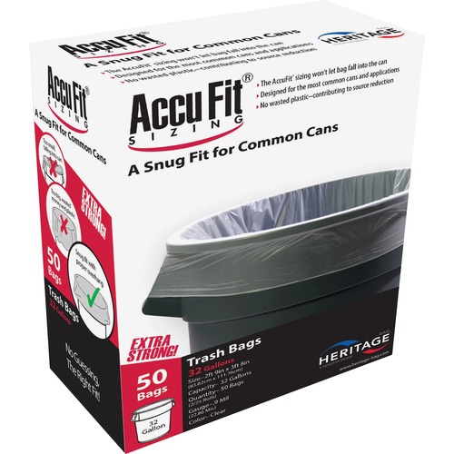 Can Liners, Accufit, 32 Gal, 0.9mil, 33"x44", 300/CT, CL