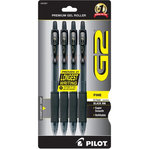 Gel Pen,Retractable,Refillable,Fine,4/PK,Black