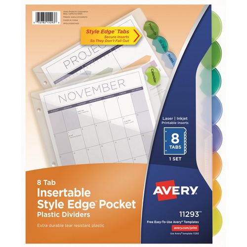 INSERTABLE STYLE EDGE TAB PLASTIC 1-POCKET DIVIDERS, 8-TAB, 11.25 X 9.25, TRANSLUCENT, 1 SET