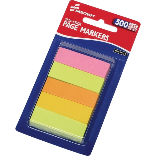 7510014214751, SELF-STICK TABS/PAGE MARKERS, 2", NEON, ASSORTED, 500/PACK