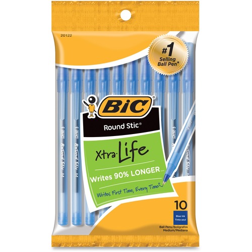 Ballpoint Pens, Stick, Med Point, 10/PK, Blue Ink