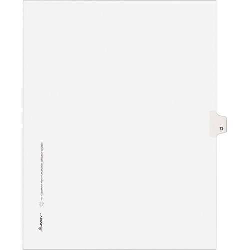 Avery-Style Legal Exhibit Side Tab Divider, Title: 13, Letter, White, 25/pack