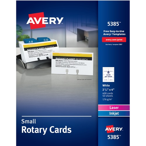 Laser/Inkjet Rotary Cards, 2-1/8"x4", 8/Sht, 400/BX, White