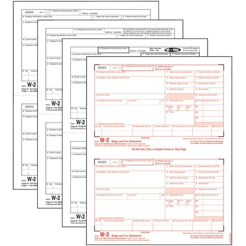 W-2 Tax Forms, 4-Part, 5 1/2 X 8 1/2, Inkjet/laser, 50 W-2s & 1 W-3