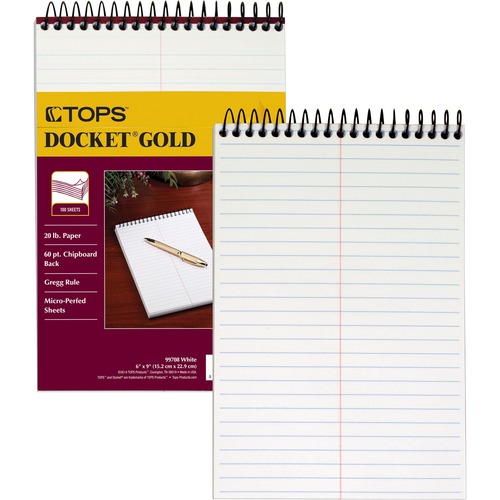 DOCKET GOLD STENO BOOKS, GREGG RULE, 6 X 9, WHITE, 100 SHEETS