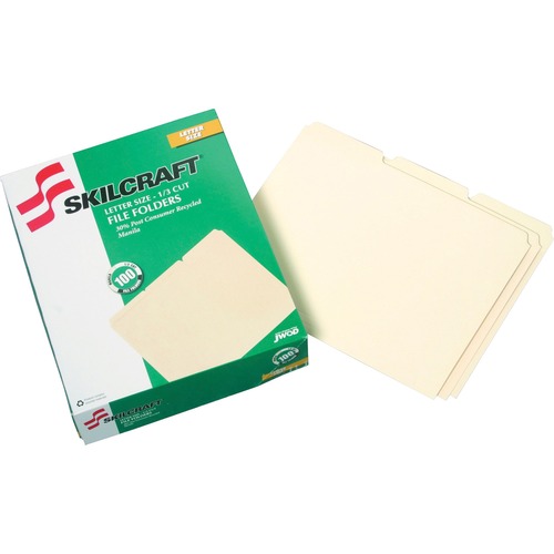 7530002822507, LIGHT-DUTY FILE FOLDER, 1/3 CUT, LETTER, MANILA, 100/BOX