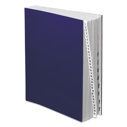 EXPANDING DESK FILE, 42 DIVIDERS, MONTHS/DATES, LETTER-SIZE, DARK BLUE COVER