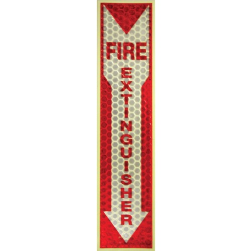 Fire Extinguisher Sign, Glow in Dark, 4"x16-3/4", RD/WE