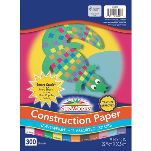 Construction Paper Smart-Stack, 58 Lbs., 9 X 12, Assorted, 300 Sheets/pack