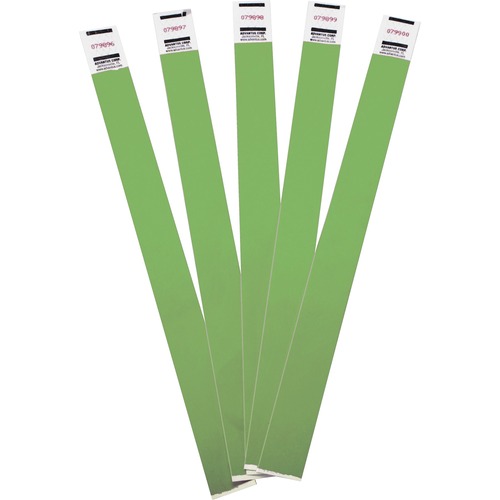 Crowd Management Wristbands, Sequentially Numbered, 10 X 3/4, Green, 100/pack