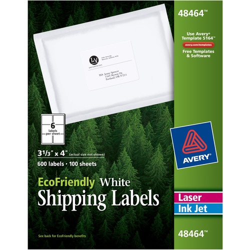 ECOFRIENDLY MAILING LABELS, INKJET/LASER PRINTERS, 3.33 X 4, WHITE, 6/SHEET, 100 SHEETS/PACK