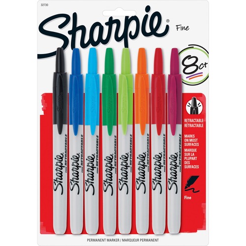 Sharpie Markers,Retractable,Fine Pt,Nontoxic,8/ST,AST