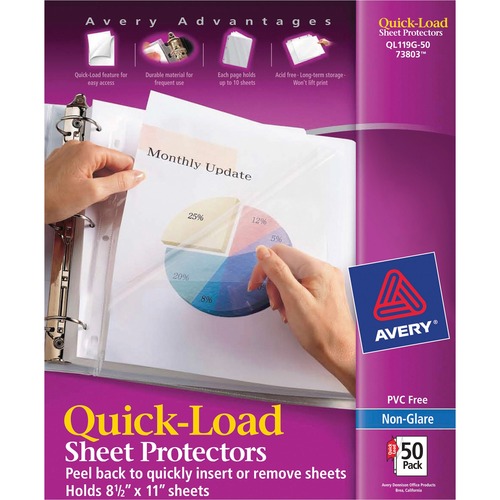 QUICK TOP AND SIDE LOADING SHEET PROTECTORS, LETTER, NON-GLARE, 50/BOX