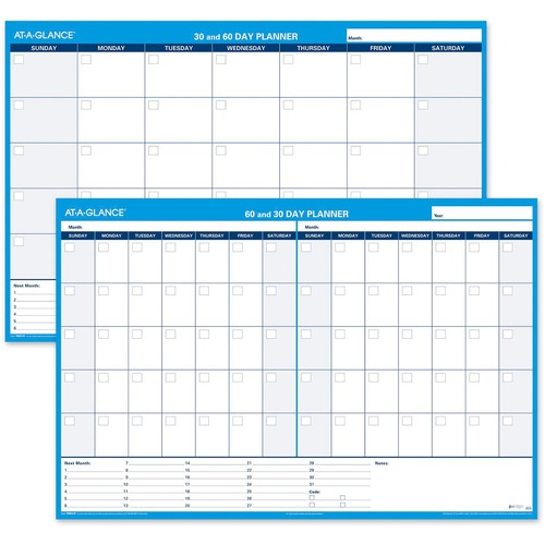 30/60-Day Undated Horizontal Erasable Wall Planner, 48 X 32, White/blue,
