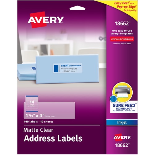 Inkjet Mailing Labels, 1-1/3"x4", 140/PK, Clear