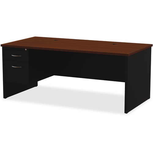 Left Pedestal Desk, 36"x72", Black/Walnut