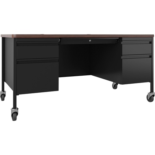 Desk, Double-Pedestal, Mobile, 60"x30"x29-1/2", Walnut/BK