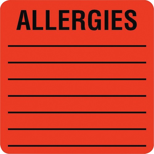 Medical Labels For Allergies, 2 X 2, Orange, 500/roll