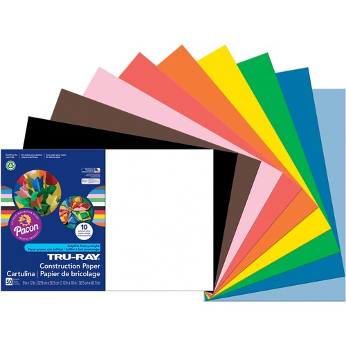 Tru-Ray Construction Paper, 76 Lbs., 12 X 18, Assorted, 50 Sheets/pack