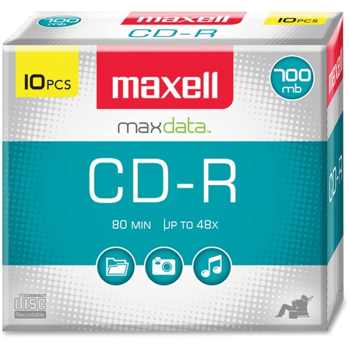 Cd-R Discs, 700mb/80min, 48x, W/slim Jewel Cases, Silver, 10/pack