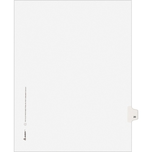 Avery-Style Legal Exhibit Side Tab Divider, Title: 20, Letter, White, 25/pack