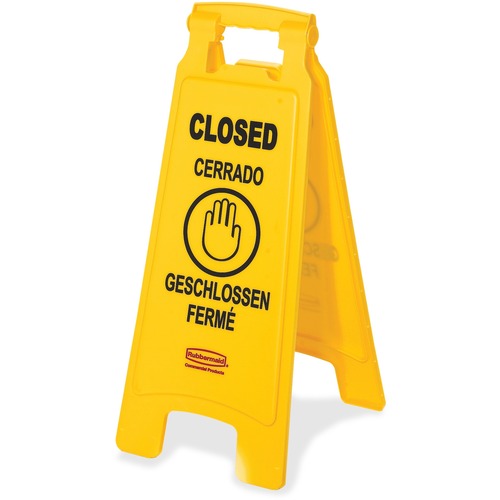 Floor Sign, Closed, Multi-Lingual, 2-sided, Yellow