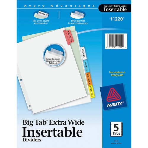 Insertable Big Tab Dividers, 5-Tab, 11 1/8 X 9 1/4