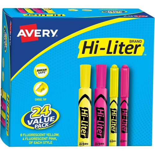 Hi-Liter Desk/pen-Style Combo Highlighter, Chisel/bullet, Assorted Colors, 24/pk