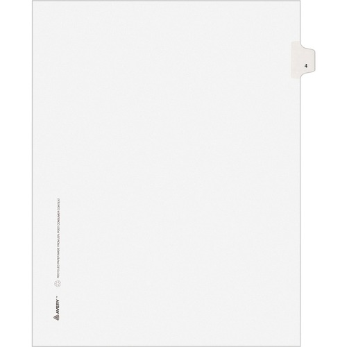 Avery-Style Legal Exhibit Side Tab Divider, Title: 4, Letter, White, 25/pack