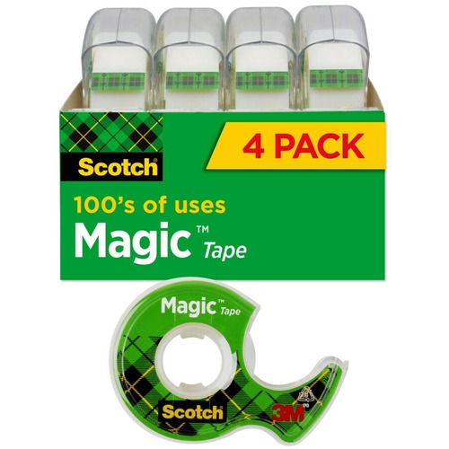 Magic Tape In Handheld Dispenser, 3/4" X 300", 1" Core, Clear, 4/pack