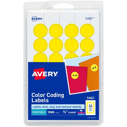 Printable Removable Color-Coding Labels, 3/4" Dia, Yellow, 1008/pack