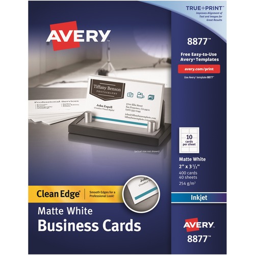 True Print Clean Edge Business Cards, Inkjet, 2 X 3 1/2, White, 400/box